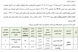 اعلام استادان راهنمای مورد تایید آزمون دکتری تخصصی پژوهشی سال تحصیلی 1405-1406